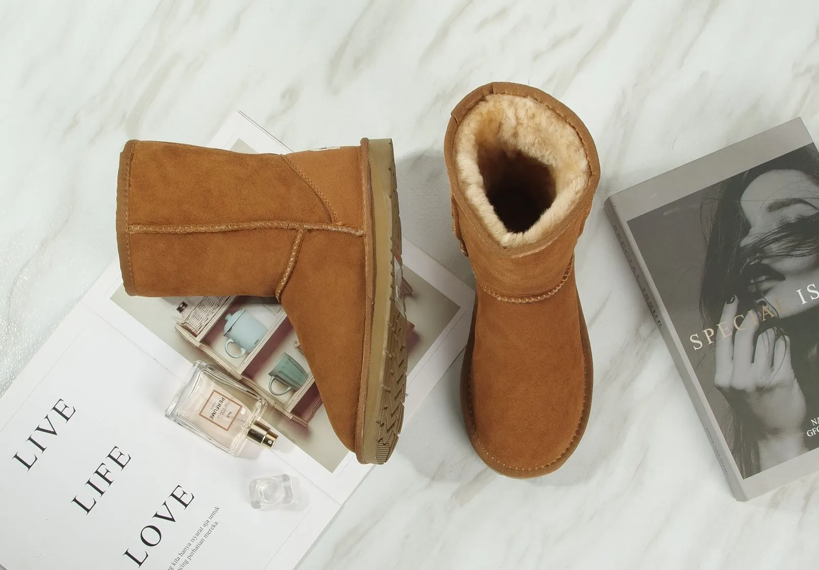 100% Australian Sheepskin UGG 3/4 Boots Moccasins Slippers Shoes Classic - Chestnut