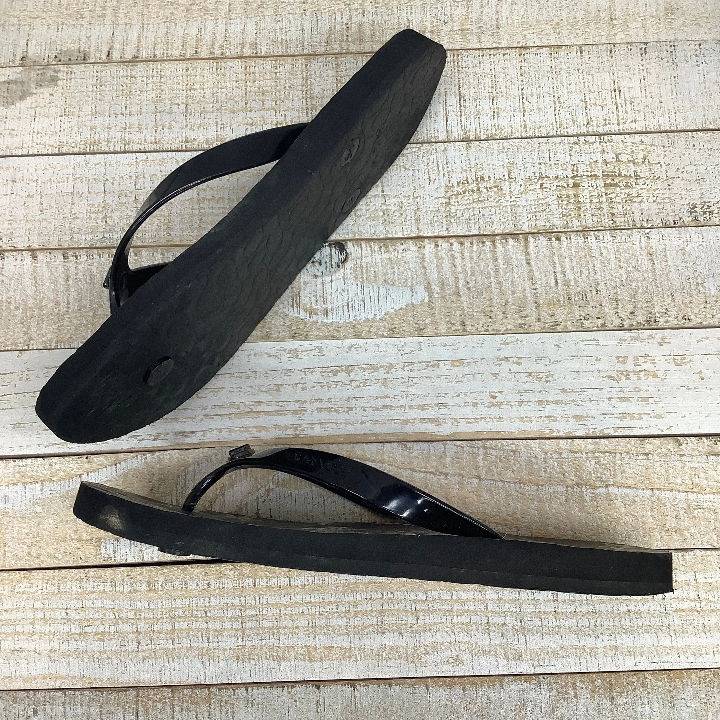 Black Sandals Flip Flops designer by Coach, Size 6