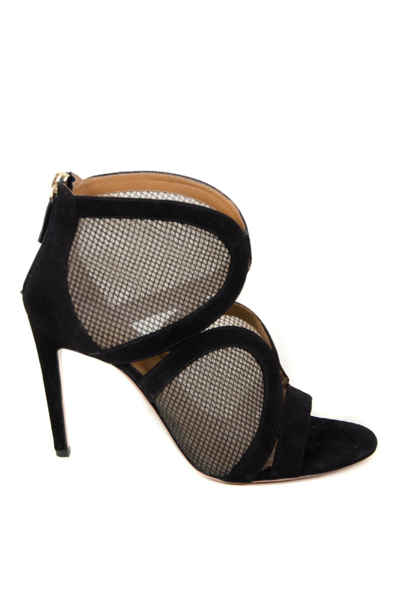Black Suede Mesh Stiletto Sandals