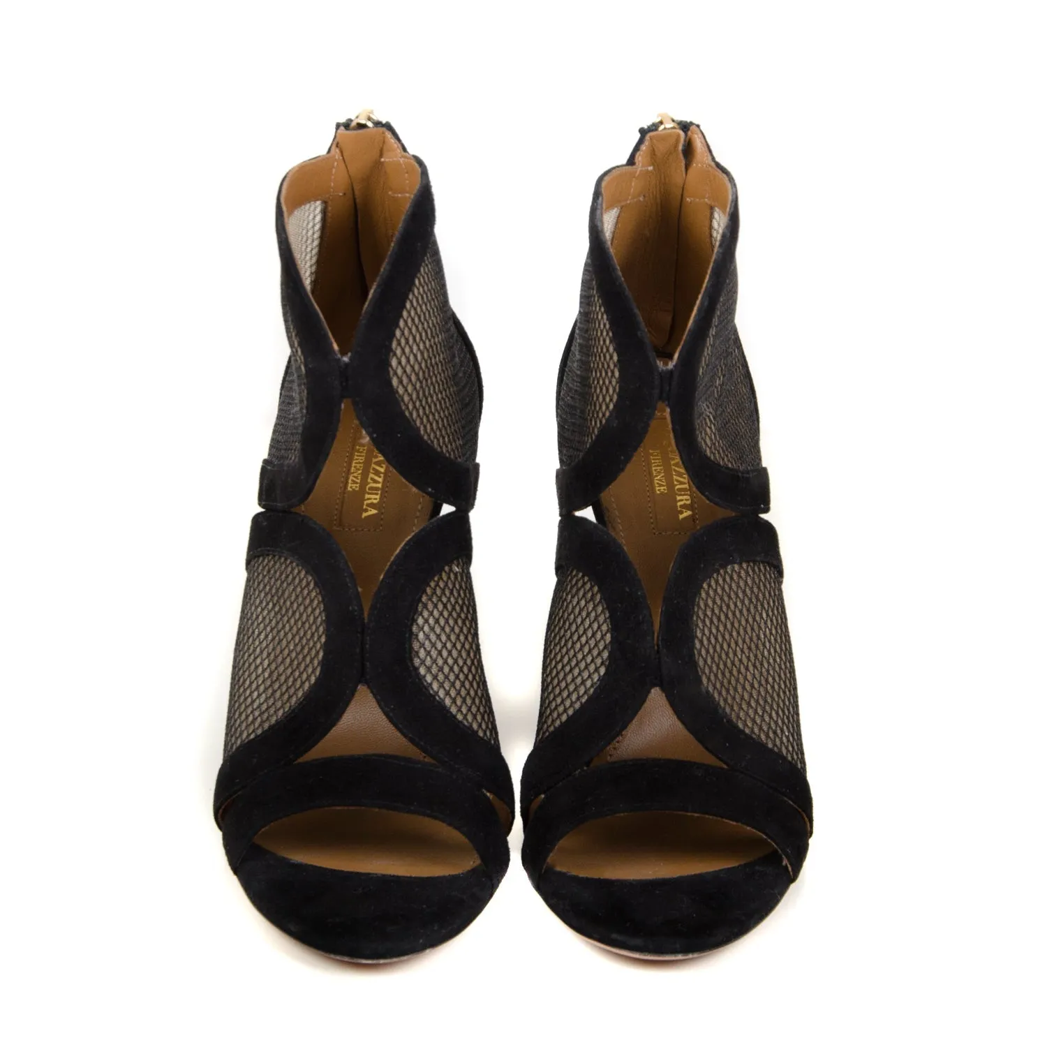Black Suede Mesh Stiletto Sandals
