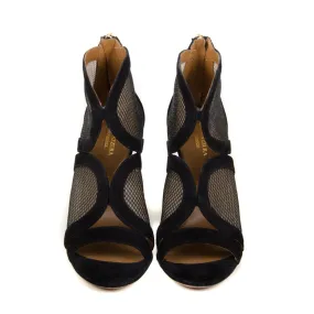 Black Suede Mesh Stiletto Sandals