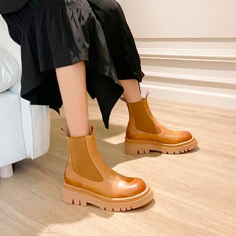 Camel Brown Chelsea Boots Thick Sole