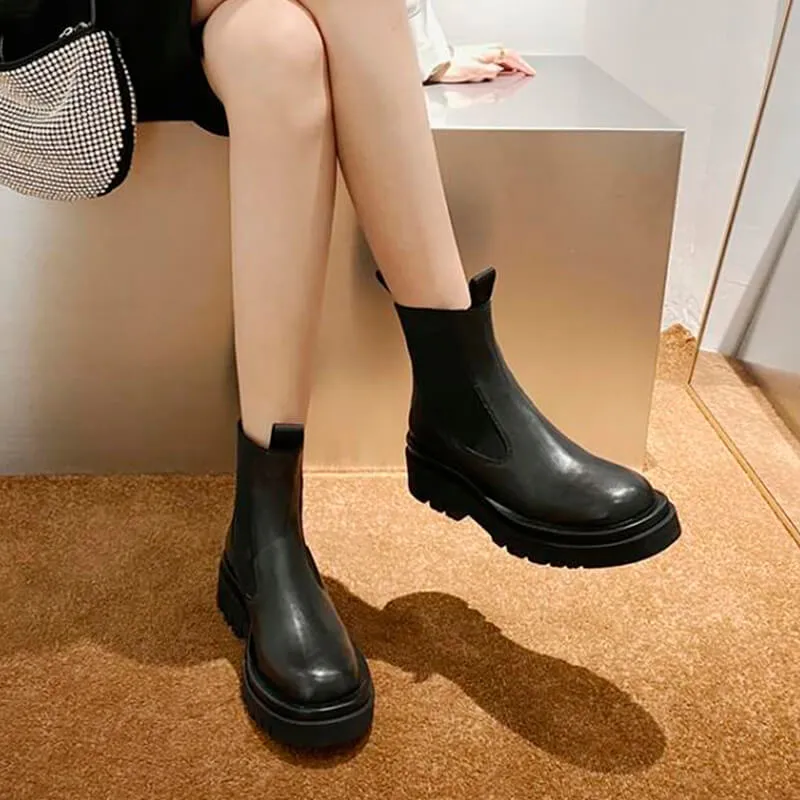 Camel Brown Chelsea Boots Thick Sole