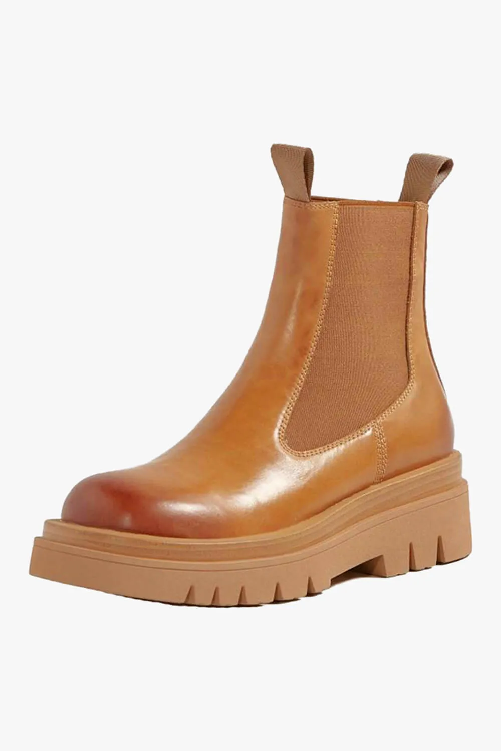 Camel Brown Chelsea Boots Thick Sole
