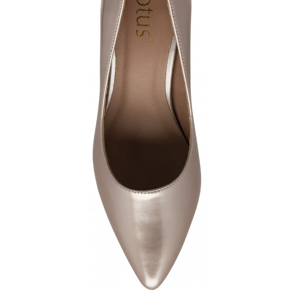 Chic and Sleek Pink Pearl Patent Mid-Heel Court Shoe