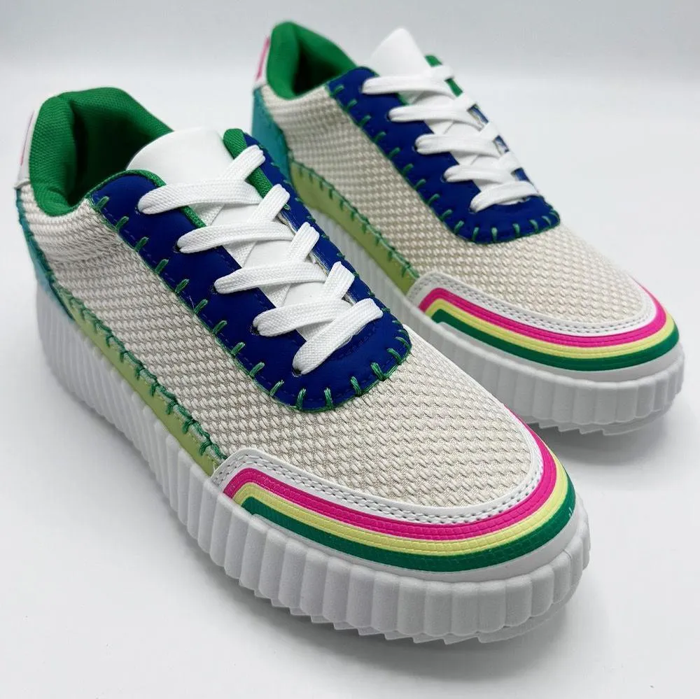 Claudette Patch Detail Lace Up Trainers in Green