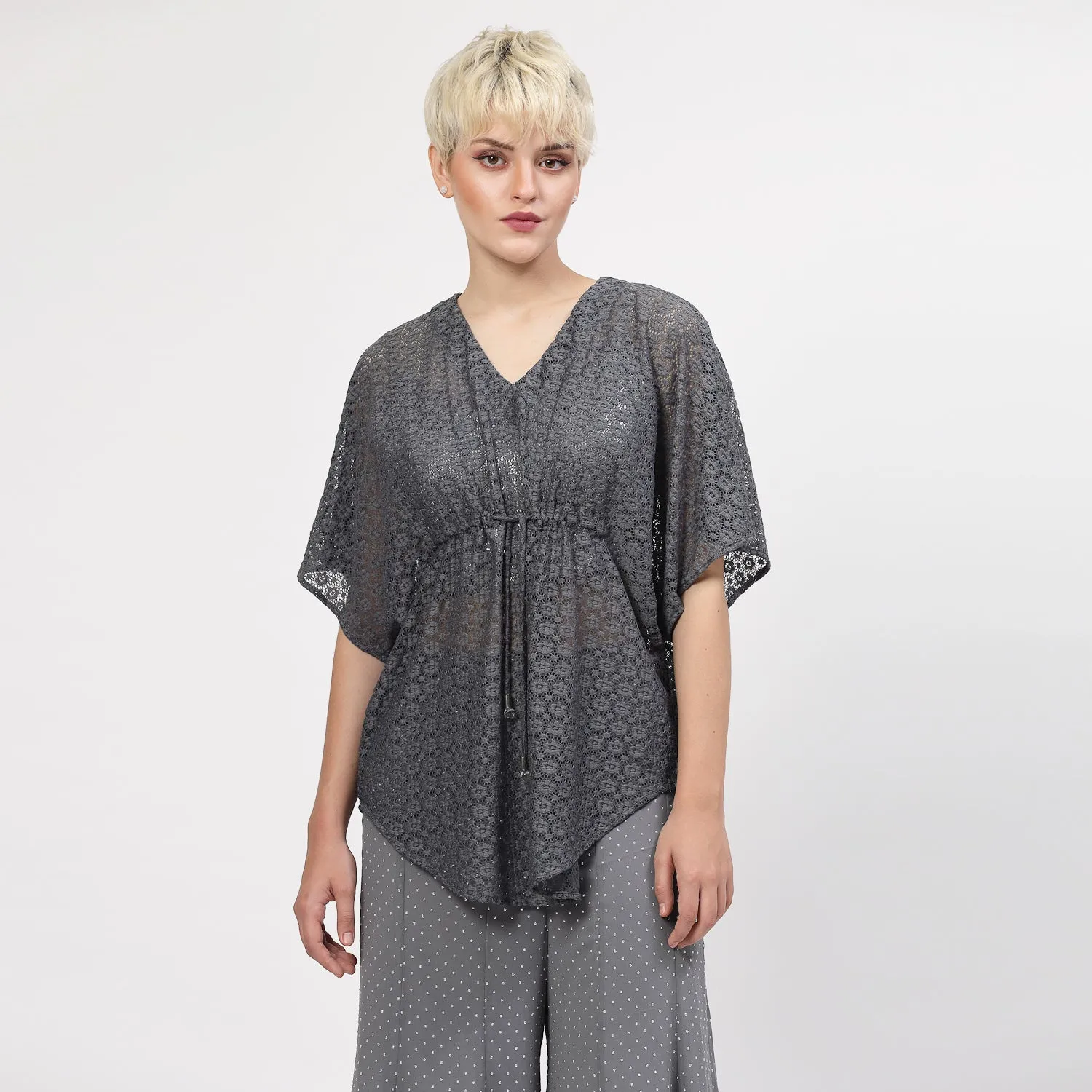 Grey Flower Net Kaftan