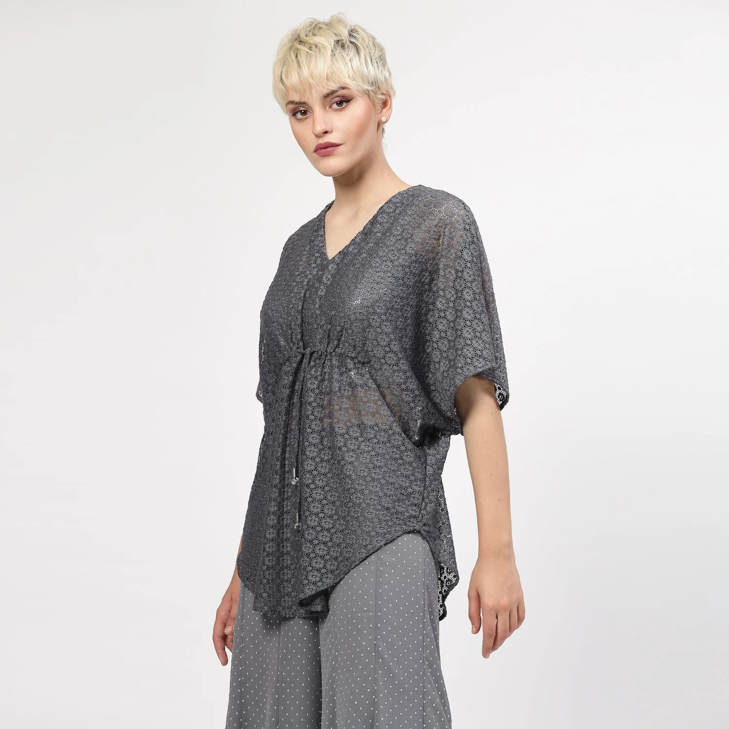 Grey Flower Net Kaftan