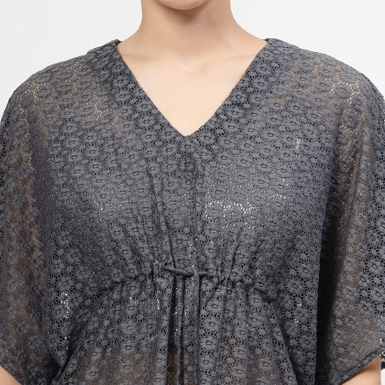 Grey Flower Net Kaftan