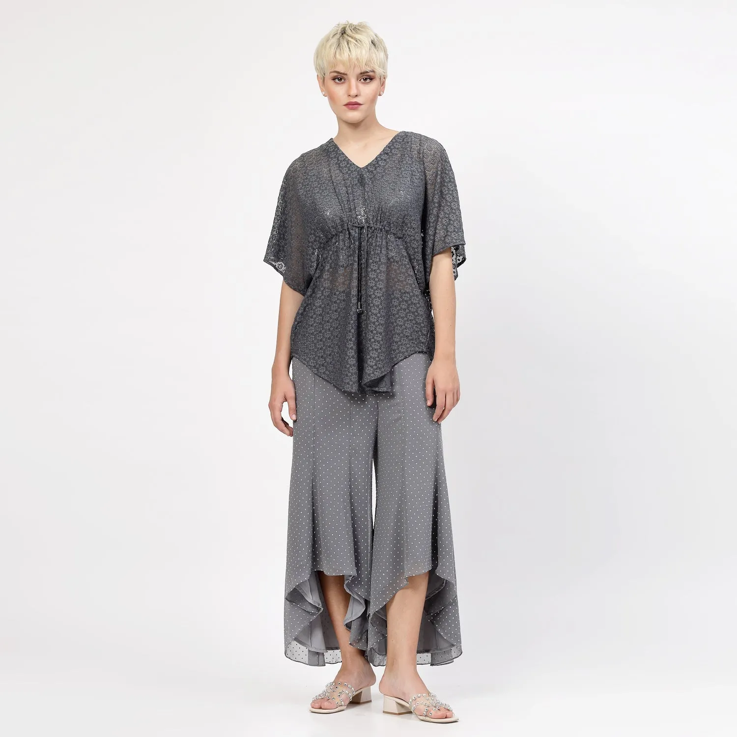 Grey Flower Net Kaftan