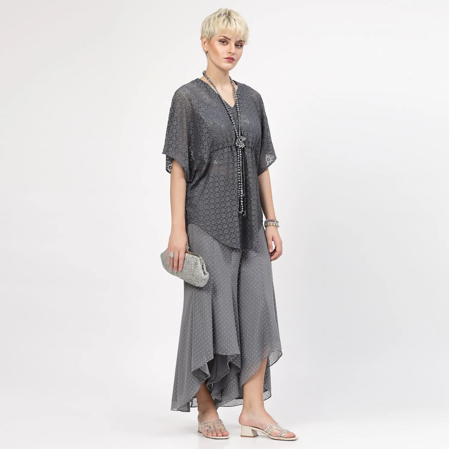 Grey Flower Net Kaftan