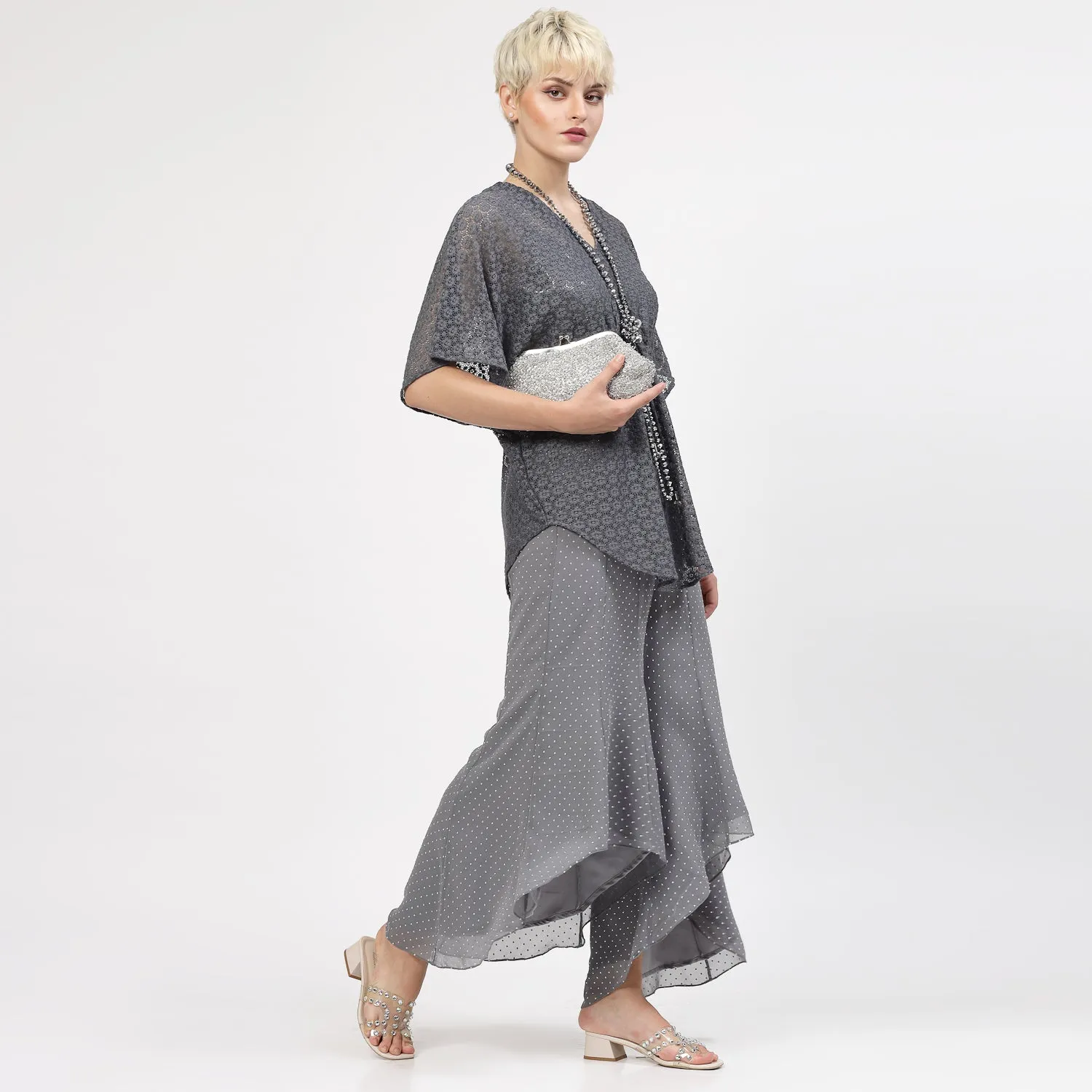Grey Flower Net Kaftan