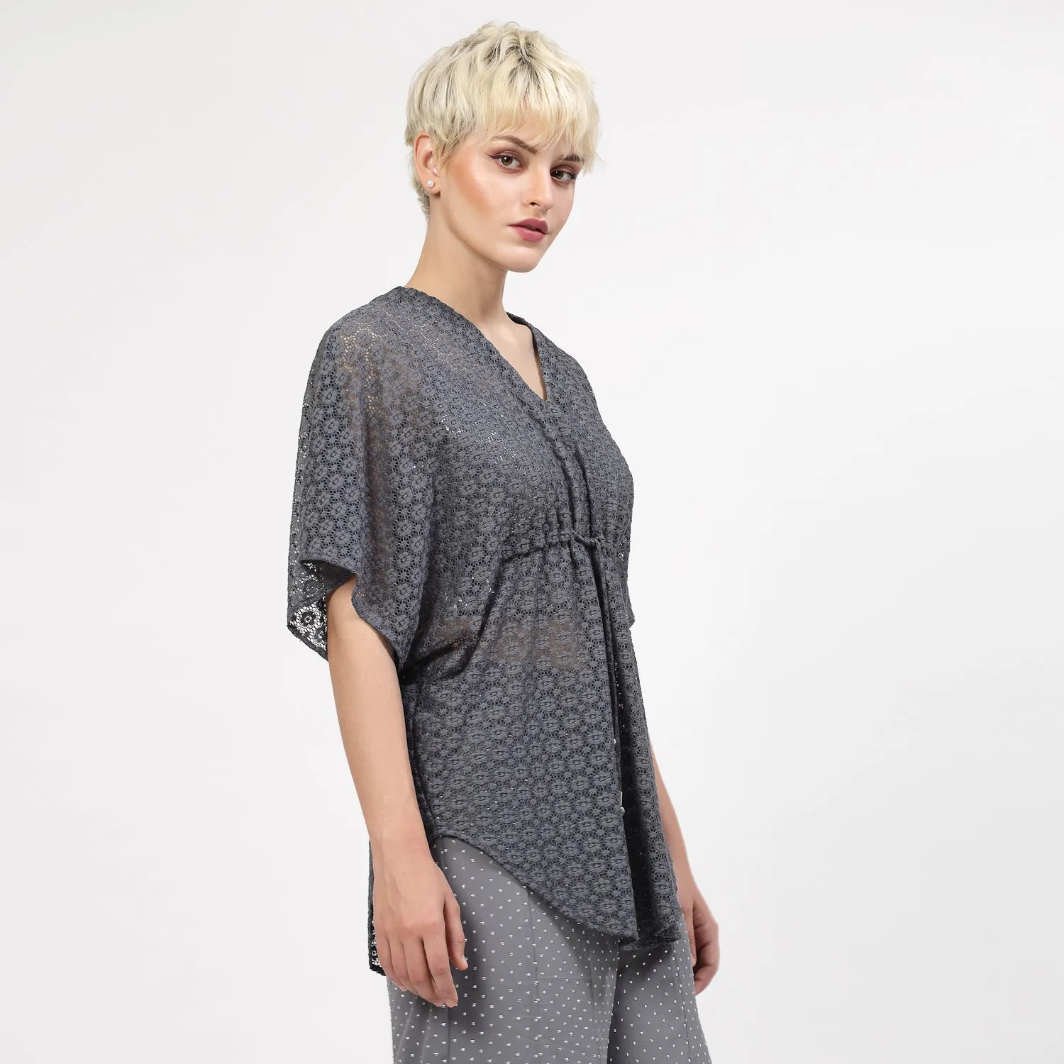 Grey Flower Net Kaftan