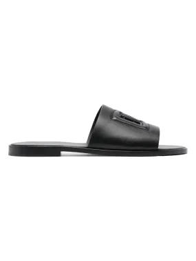 Men's Dg Leather Flat Sandals in Black | Size 40 | A80397AO60280999