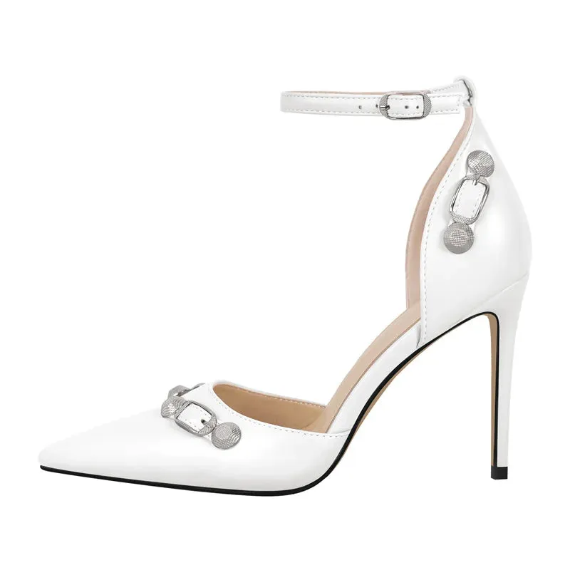 Pointed Toe Ankle Strap Buckle Pumps Thin High Heel Shoes