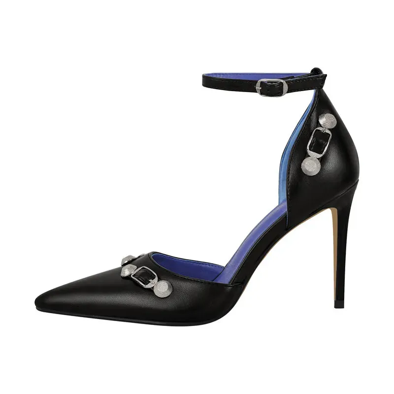 Pointed Toe Ankle Strap Buckle Pumps Thin High Heel Shoes