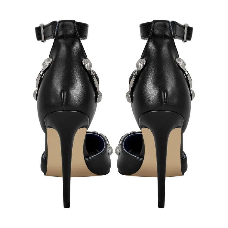 Pointed Toe Ankle Strap Buckle Pumps Thin High Heel Shoes