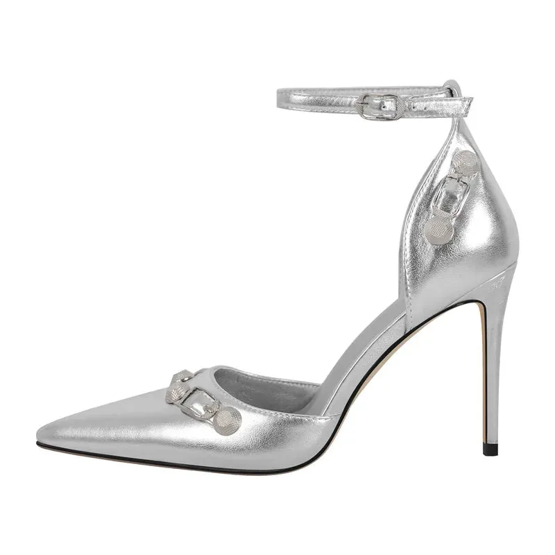 Pointed Toe Ankle Strap Buckle Pumps Thin High Heel Shoes