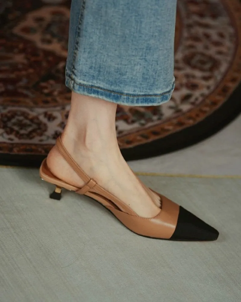 Pointed Toe Colorblock Slingback Heels