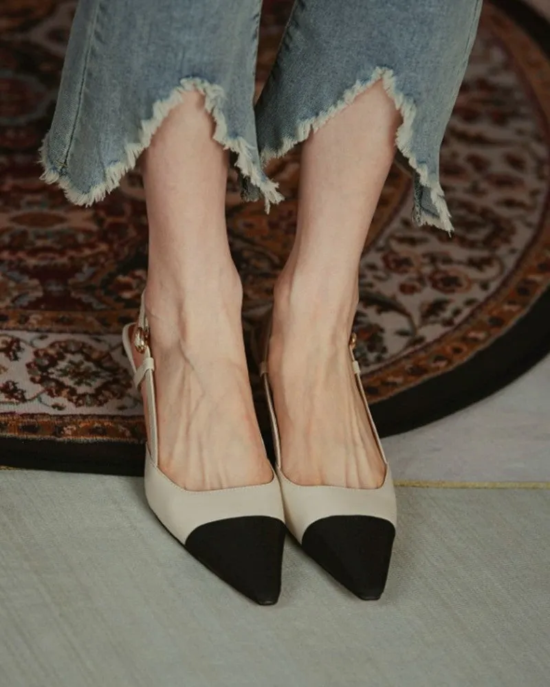 Pointed Toe Colorblock Slingback Heels