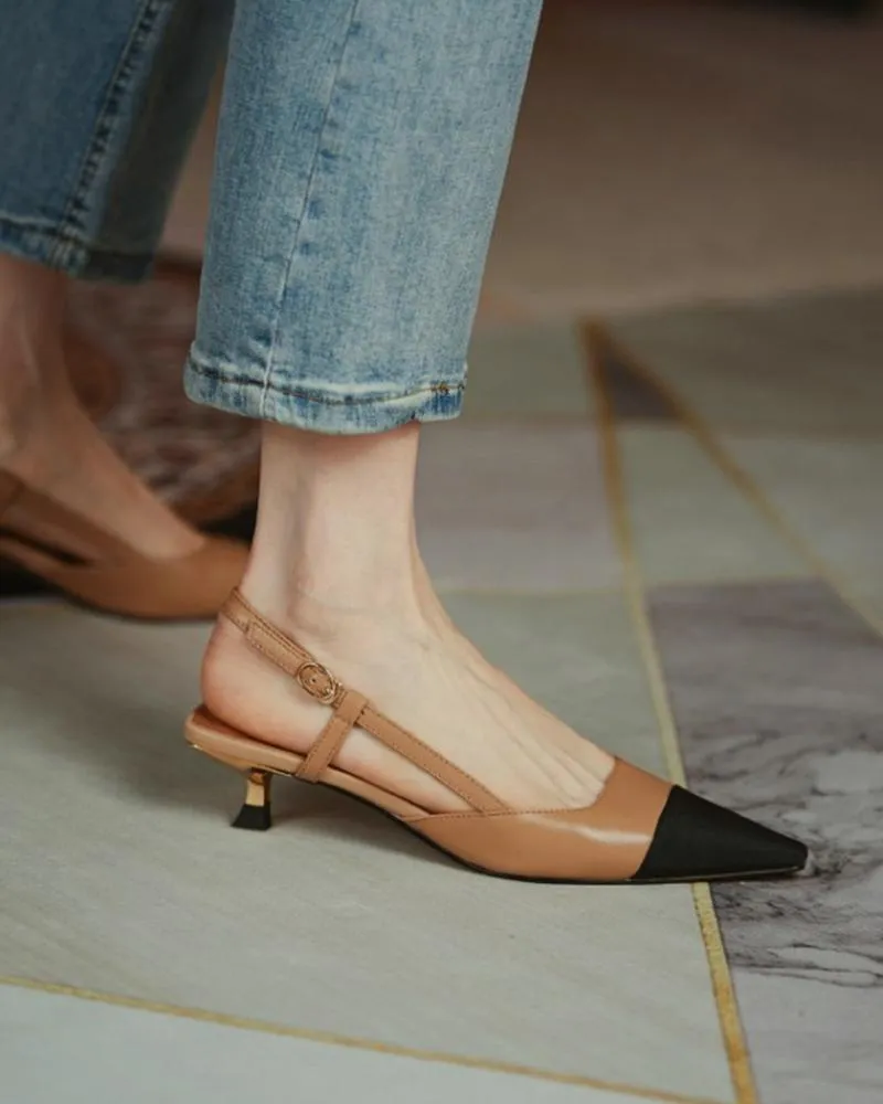Pointed Toe Colorblock Slingback Heels