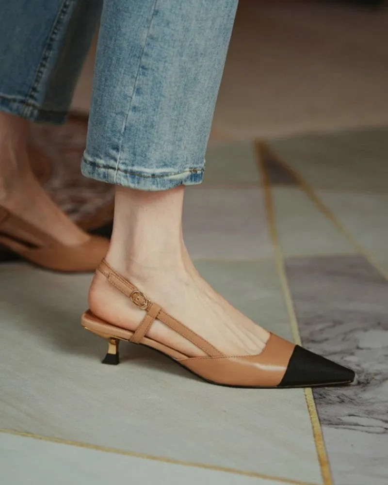 Pointed Toe Colorblock Slingback Heels
