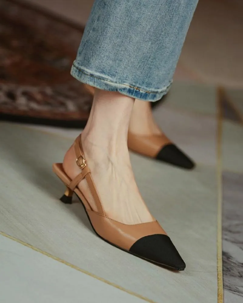 Pointed Toe Colorblock Slingback Heels