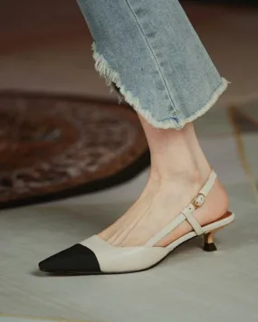 Pointed Toe Colorblock Slingback Heels