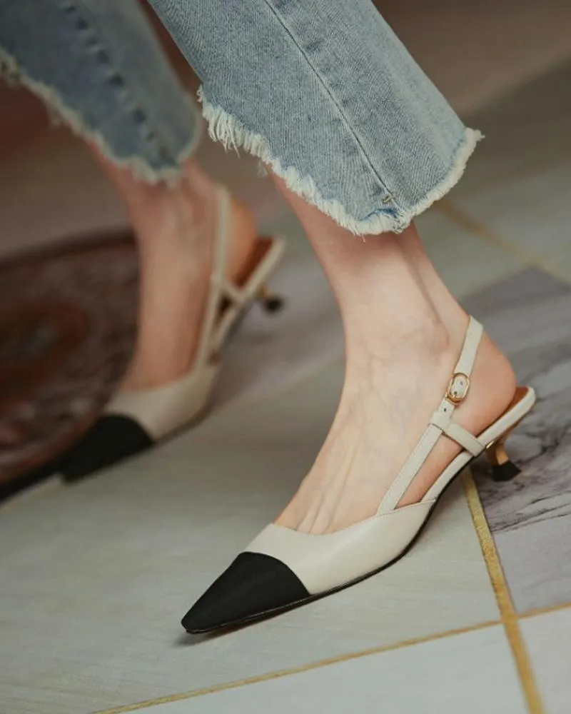 Pointed Toe Colorblock Slingback Heels