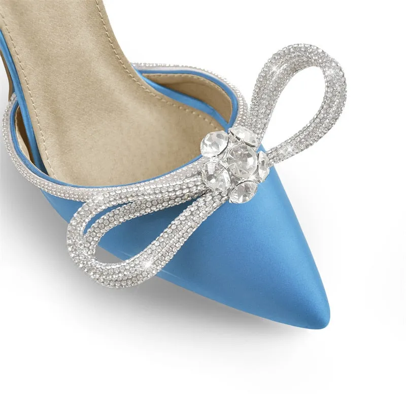 Pointed Toe Satin Butterfly Crystal Ankle Sandals