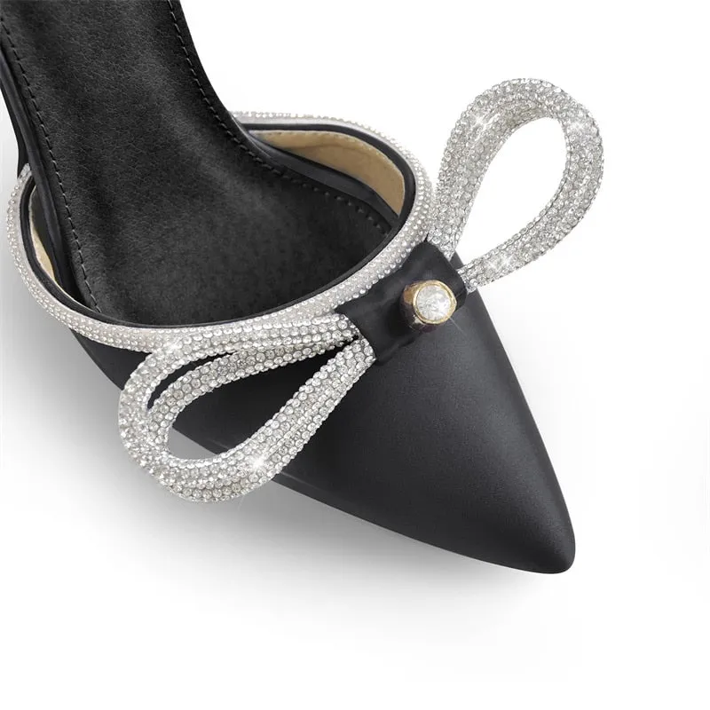Pointed Toe Satin Butterfly Crystal Ankle Sandals