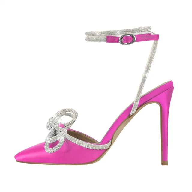 Pointed Toe Satin Butterfly Crystal Ankle Sandals