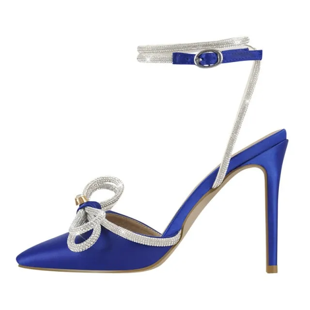 Pointed Toe Satin Butterfly Crystal Ankle Sandals