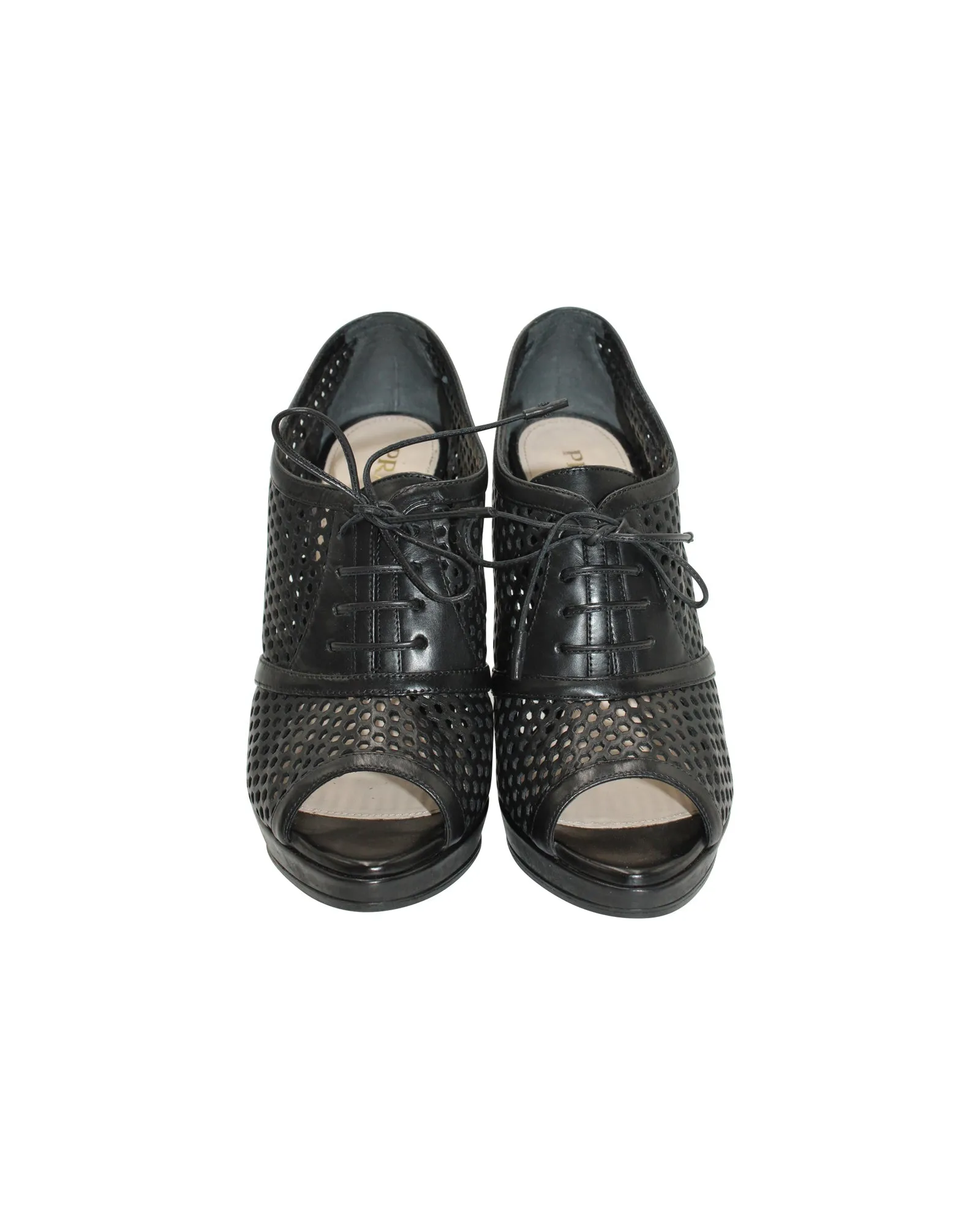Prada Perforated Platform Sandals in Black Leather