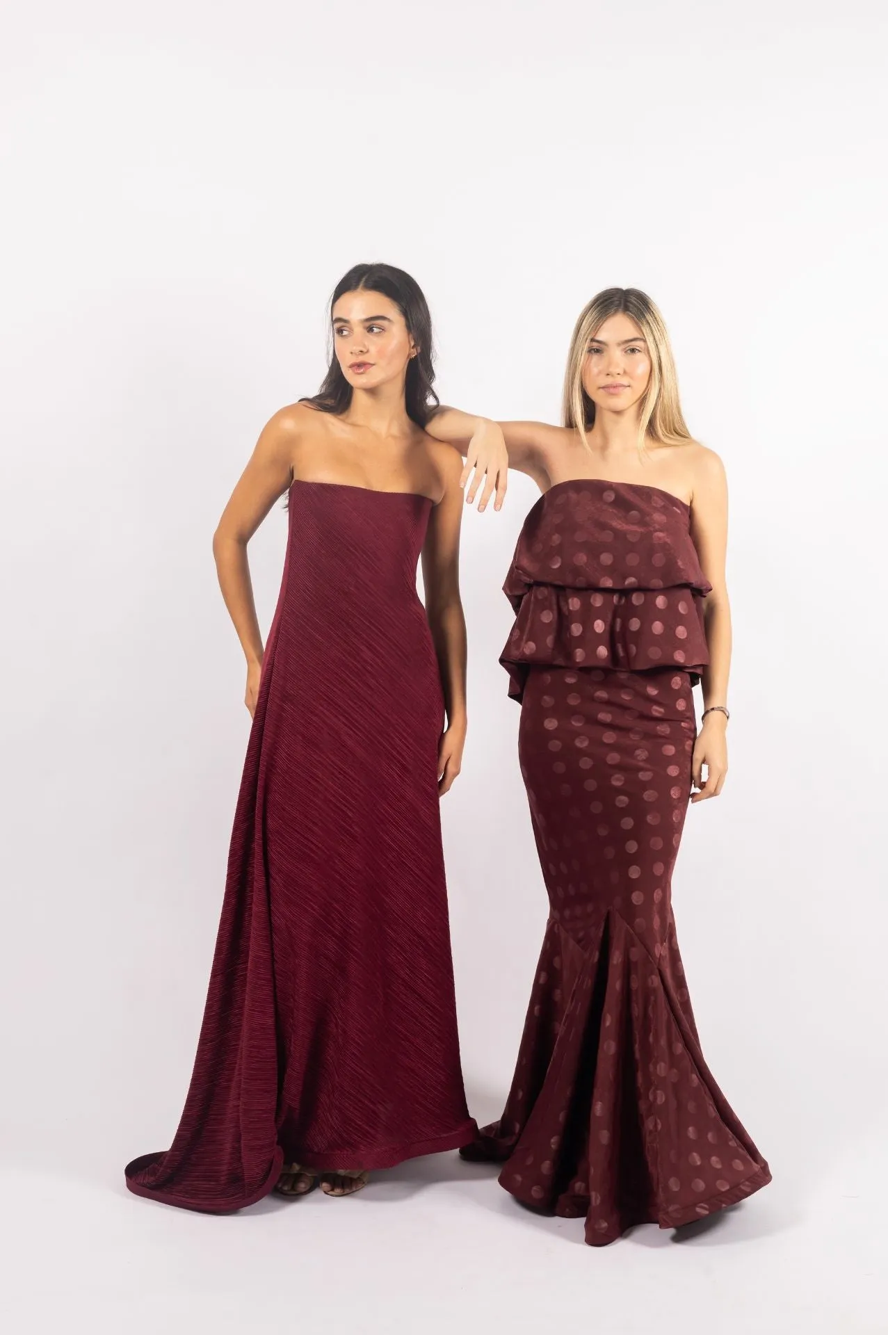 Serena Dress | Strapless Burgundy Pleated Dress with Flowy Silhouette