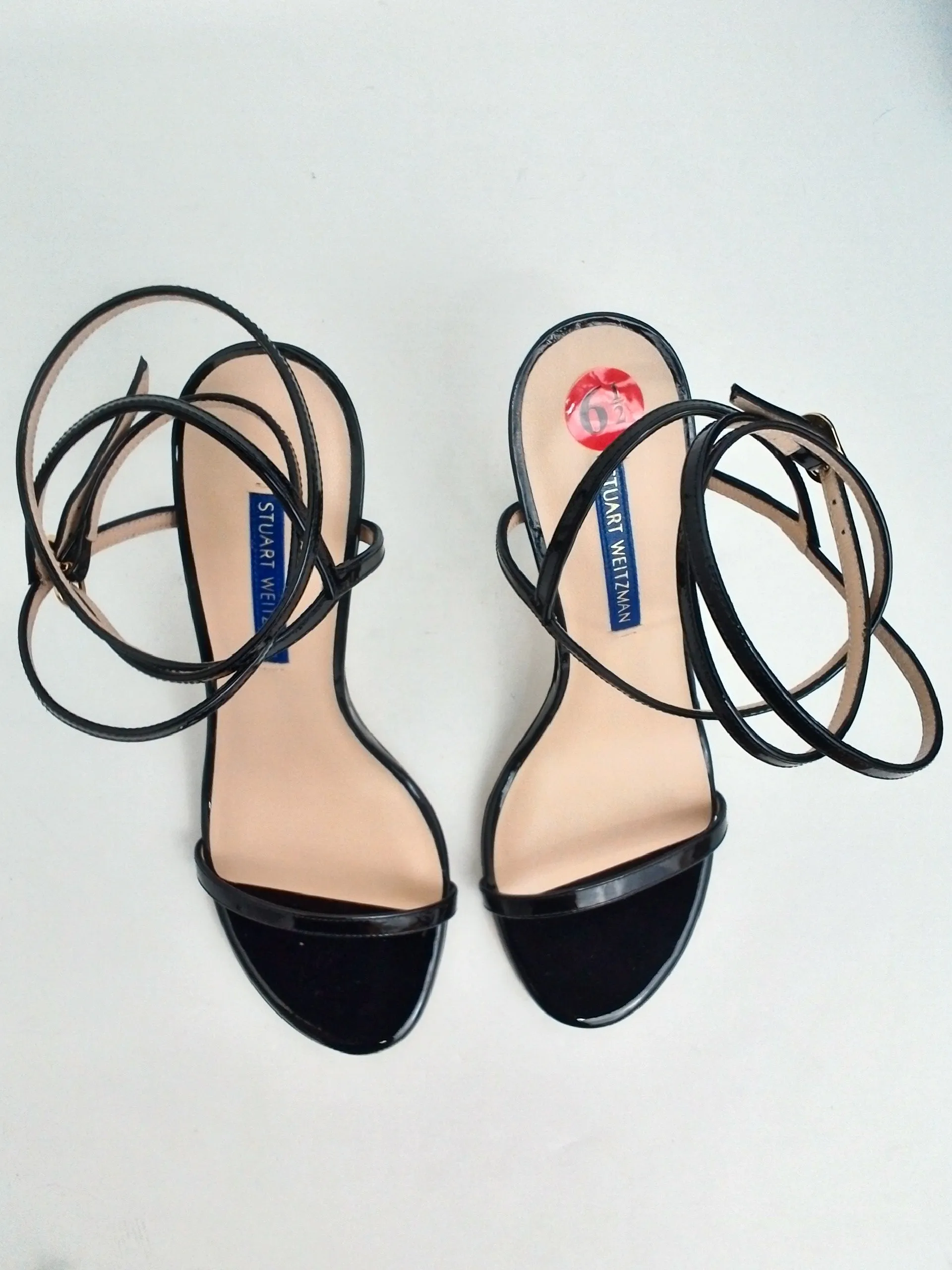 Stuart Weitzman Women's Merinda Black Patent Sandals Size 6.5 M