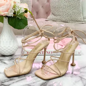 Take Me Downtown Lace Up Heels: Nude