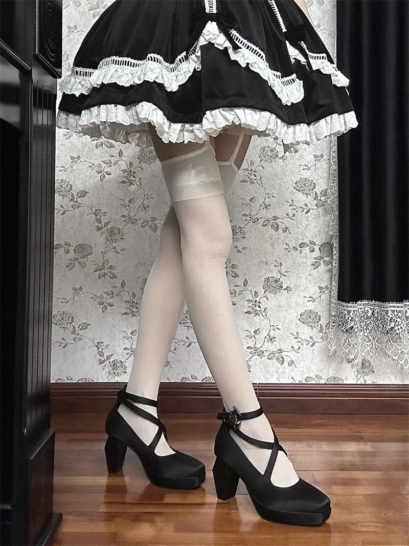 Toe Strap Goth High Elegant Square Teresa's Silk Prayer Heels