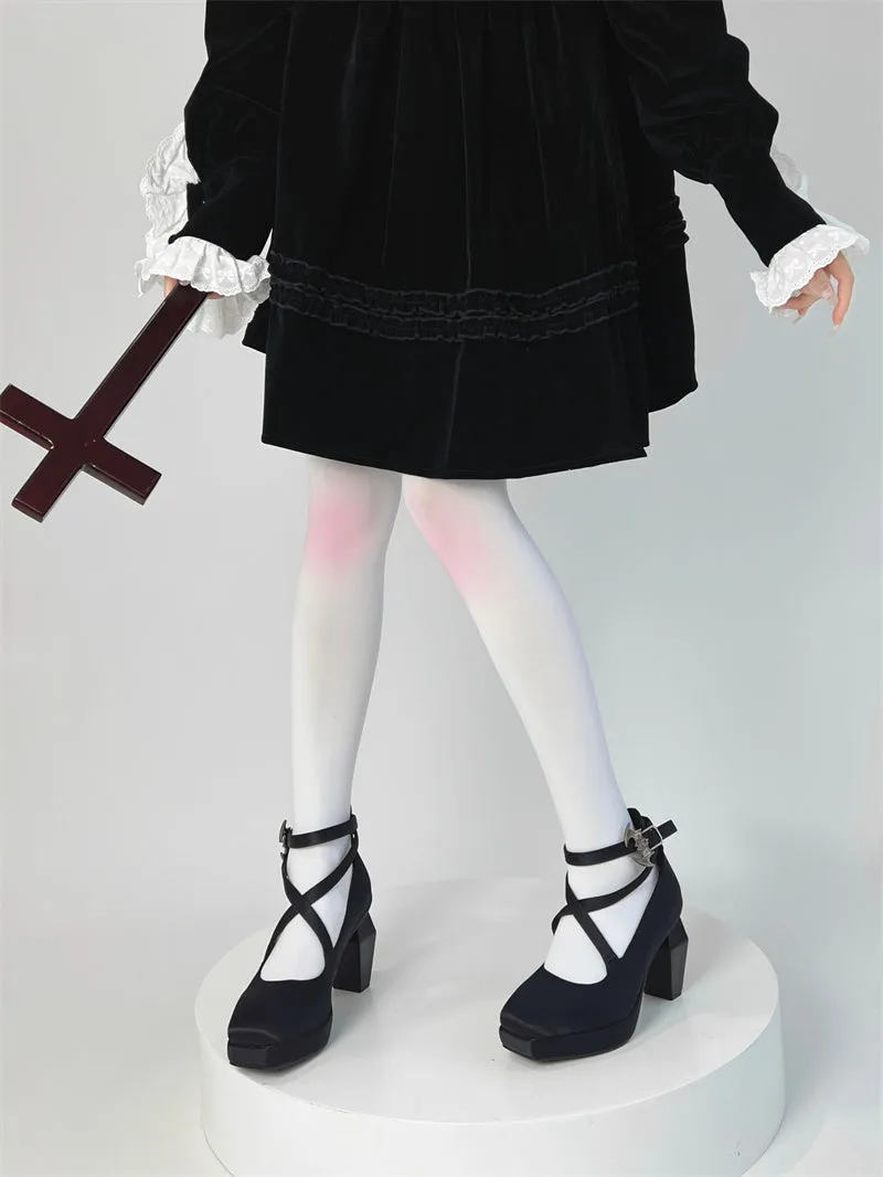 Toe Strap Goth High Elegant Square Teresa's Silk Prayer Heels